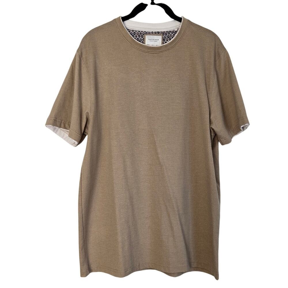 Crew Neck Waffle Textured Patterned Soft Cotton Blend Tee Inner Collar Lining L